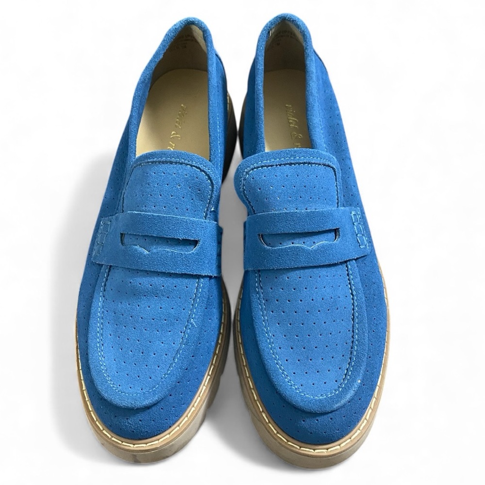 Violet & Red Genuine Leather‎ Elegant Blue Suede Loafers Size 7